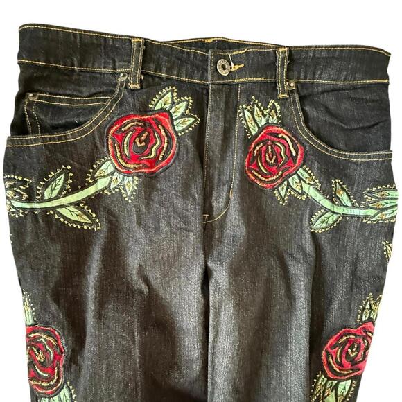Suzanne Somers Collection Black Jeans – Size 8 – Red Rose Embroidery Y2K vibes - Picture 5 of 6